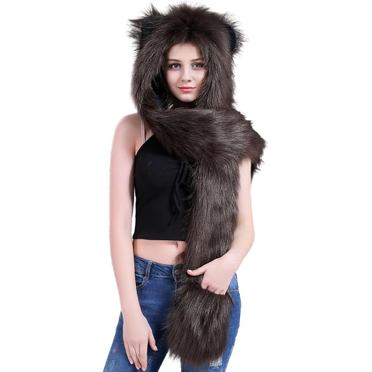 Amazon.com: LOXASUM Animal Hat Faux Fur Hood Scarf Full Pockets